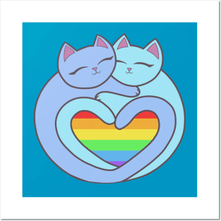 Rainbow Pride Flag Heart Cats Kawaii Posters and Art